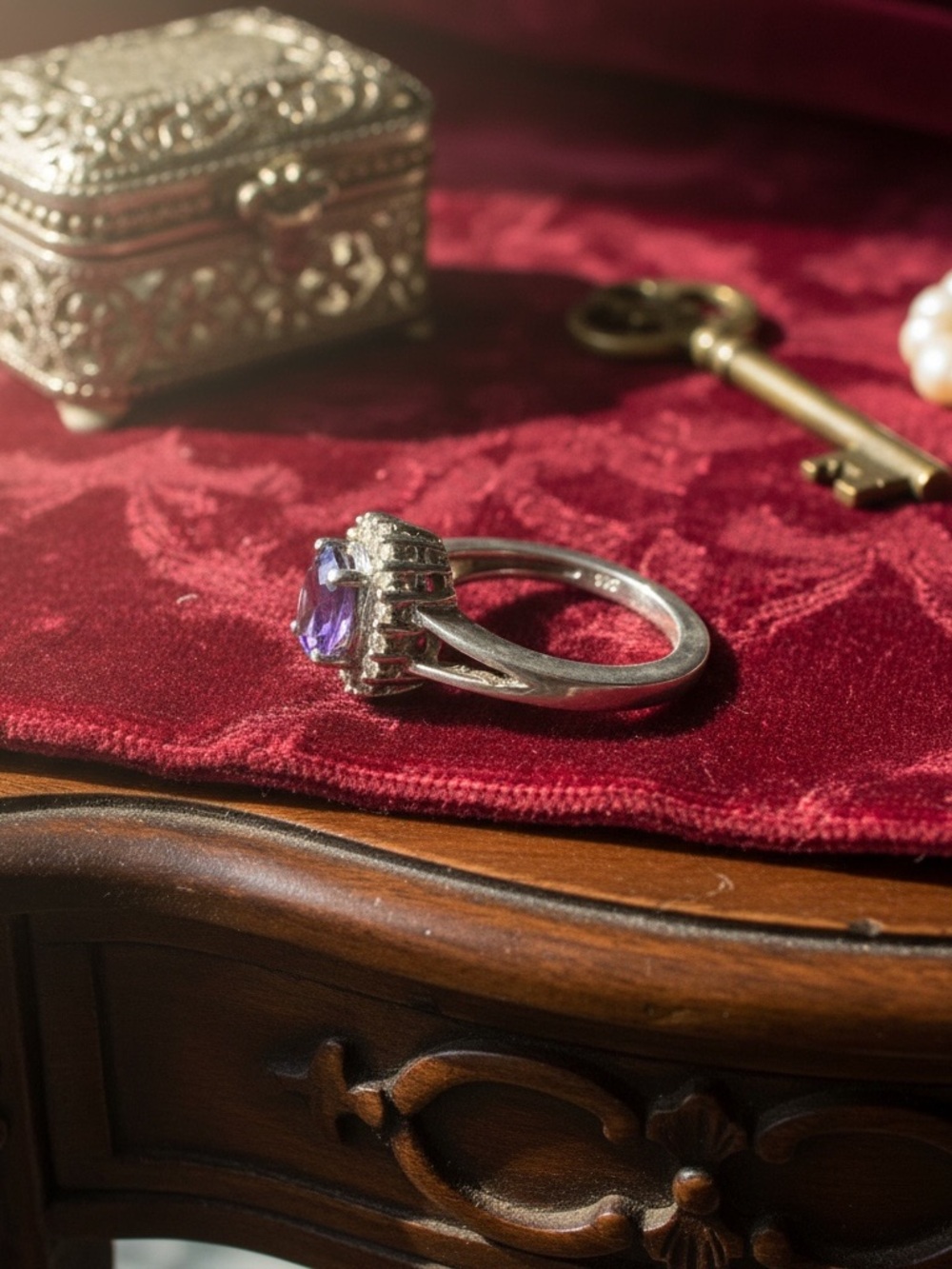 Sterling Halo Ring with Purple Amethyst Center - Picture 5 of 8